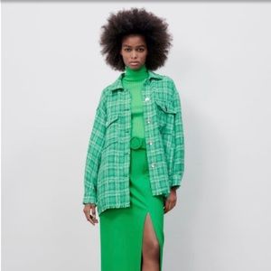 NWT Zara Shacket in white / green Size M